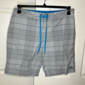 Prana El Porto Blue Gray White Plaid Swim Shorts Trunks Mens Sz 36 x 9" Inseam
